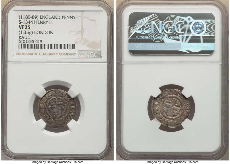 Henry II (1154-1189) Penny ND (1180-1189) VF25 NGC, London mint, Raul as moneyer...