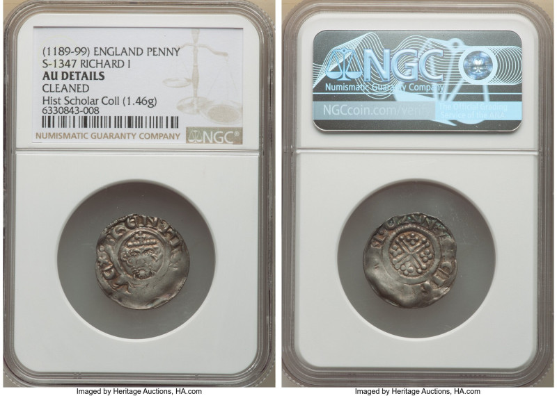 Richard I, the Lionheart Penny ND (1189-1199) AU Details (Cleaned) NGC, Canterbu...