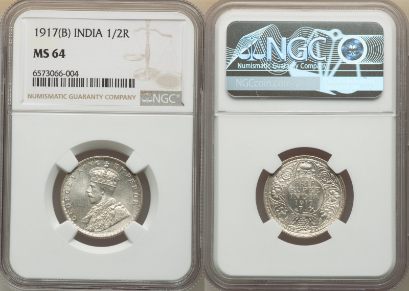 British India. George V 1/2 Rupee 1917-(b) MS64 NGC, Bombay mint, KM522. 

HID09...