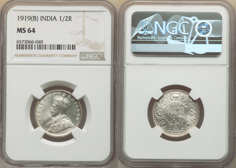 British India. George V 1/2 Rupee 1919-(b) MS64 NGC, Bombay mint, KM522. 

HID09...