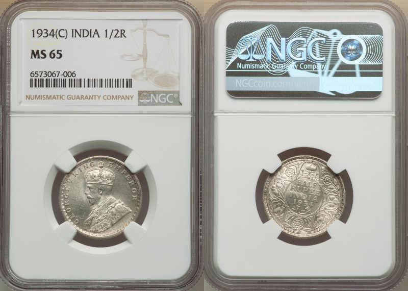 British India. George V 1/2 Rupee 1934-(c) MS65 NGC, Calcutta mint, KM522. 

HID...