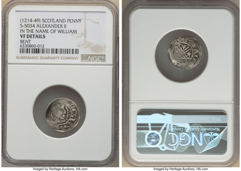 Alexander II (1214-1249) Penny ND (c. 1230) VF Details (Bent) NGC, Roxburgh mint...