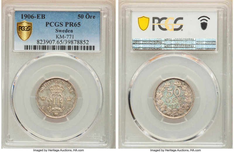 Oscar II Proof 50 Öre 1906-EB PR65 PCGS, KM771. First of two-year type, lower mi...