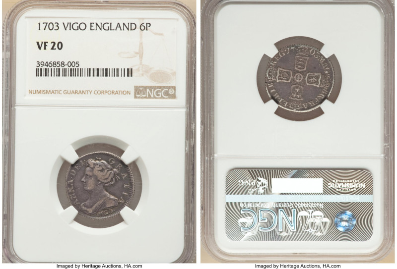 Pair of Certified Assorted Issues NGC, 1) Great Britain: Anne 6 Pence 1703 - VF2...