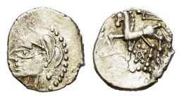 Central Gaul, Bituriges Cubi, c. 1st century BC. AR Quinarius (15mm, 1.90g). Bare male head l. R/ Horse prancing l.; sword above; pentagram below. D&T...