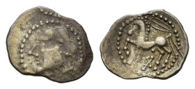 Central Gaul, Bituriges Cubi, c. 1st century BC. AR Quinarius (19mm, 1.90g). Bare male head l. R/ Horse prancing l.; sword above; pentagram below. D&T...