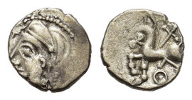 Central Gaul, Bituriges Cubi, c. 1st century BC. AR Quinarius (14mm, 1.90g). Bare male head l. R/ Horse prancing l.; branch above; symbol below. D&T 3...