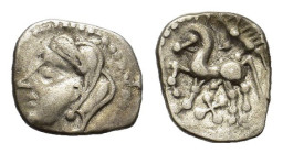 Central Gaul, Bituriges Cubi, c. 1st century BC. AR Quinarius (13mm, 1.90g). Bare male head l. R/ Horse prancing l.; above, boar l.; X below. D&T 3449...