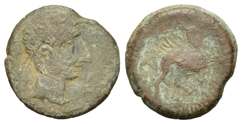 Spain, Castulo, late 2nd century BC. Æ (26mm, 10.80g). Diademed male head r. R/ ...