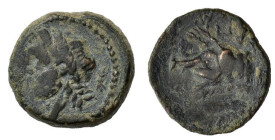 Northern Apulia, Arpi, c. 325-275 BC. Æ (16mm, 3.40g). Laureate head of Zeus l.; thunderbolt behind. R/ Forepart of boar r., spear above. HNItaly 643....