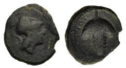 Northern Apulia, Arpi, c. 215-212 BC. Æ (15mm, 2.60). Helmeted head of Athena r. R/ Bunch of grapes. HNItaly 650; SNG ANS 646. Good Fine - near VF
