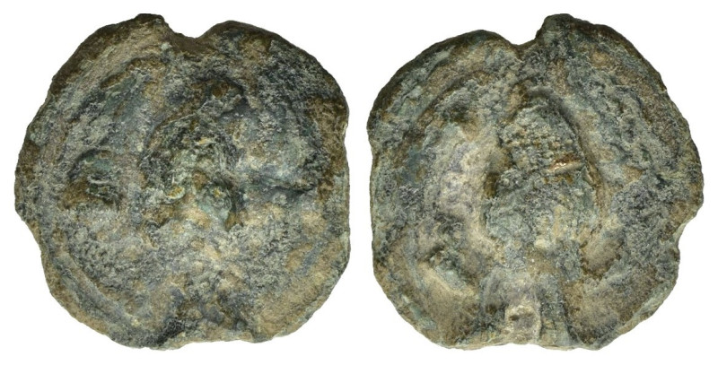 Northern Apulia, Luceria, c. 217-212 BC. Cast Æ Uncia (21mm, 9.20g). Frog. R/ Co...