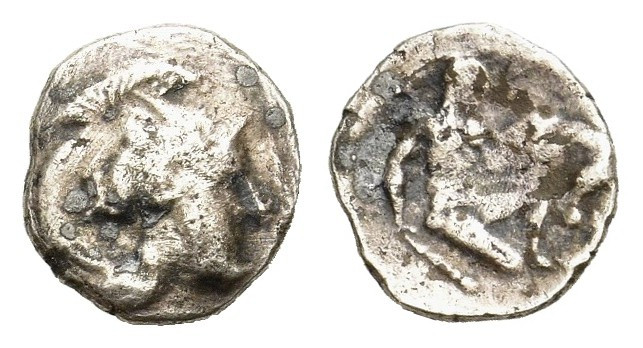 Southern Apulia, Tarentum, c. 380-325 BC. AR Diobol (11mm, 0.90g). Helmeted head...