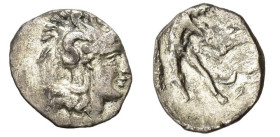 Southern Apulia, Tarentum, c. 380-325 BC. AR Diobol (11mm, 0.60g). Helmeted head of Athena r., helmet decorated with Skylla. R/ Herakles standing r., ...