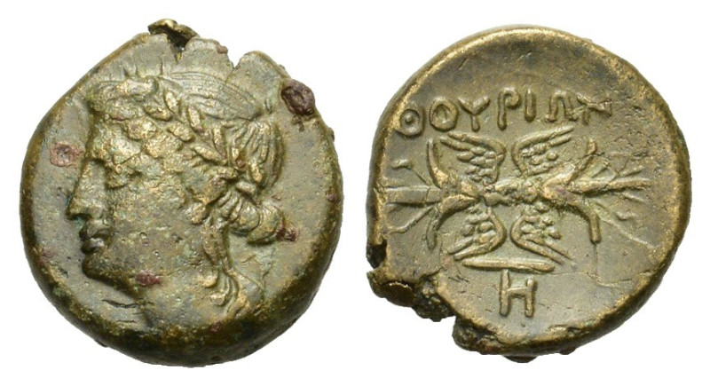 Southern Lucania, Thourioi, c. 280-213 BC. Æ (15mm, 3.40g). Laureate head of Apo...