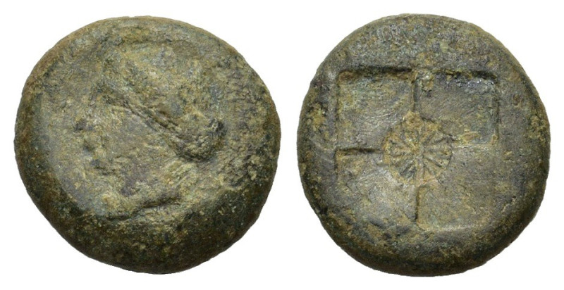 Sicily, Syracuse, 405-375 BC. Æ Hemilitron (17mm, 4.90g). Head of nymph l., hair...