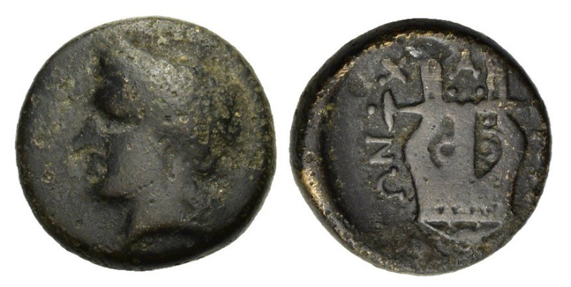 Macedon, Chalkidean League, Olynthos, c. 360-348 BC. Æ (15mm, 4.00g). Laureate h...