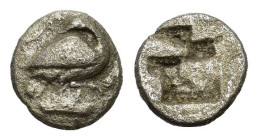 Macedon, Eion, c. 480-470 BC. AR Diobol (10mm, 1.03g). Goose standing r., head l. R/ Incuse square. SNG ANS 270-272. Near VF