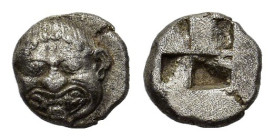 Macedon, Neapolis, c. 500-480 BC. AR Obol (9mm, 0.98g). Gorgoneion. R/ Quadripartite incuse square. SNG ANS 423-4; HGC 3.1, 585. VF