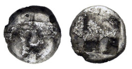 Macedon, Neapolis, c. 500-480 BC. AR Obol (9mm, 0.57g). Gorgoneion. R/ Quadripartite incuse square. SNG ANS 423-4; HGC 3.1, 585. Fine