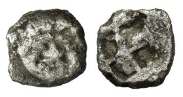 Macedon, Neapolis, c. 500-480 BC. AR Obol (9mm, 0.60g). Gorgoneion. R/ Quadripartite incuse square. SNG ANS 423-4; HGC 3.1, 585. Fine