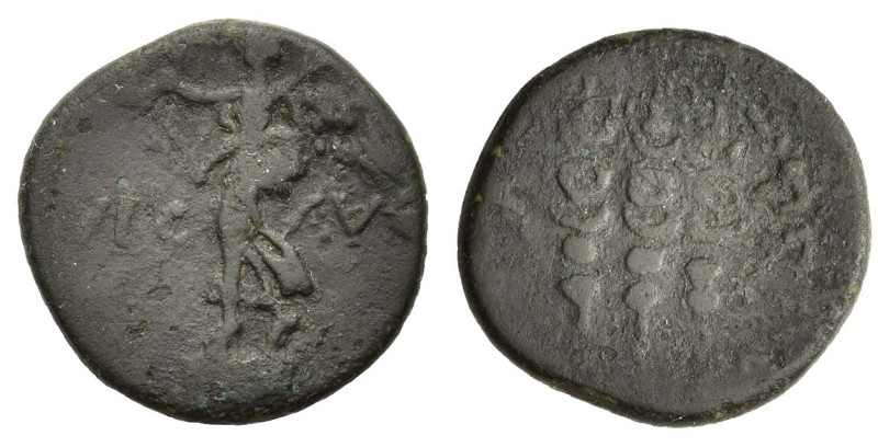 Macedon, Philippi, c. AD 41-68. Æ (20mm, 5.50g). Nike standing l. on base, holdi...
