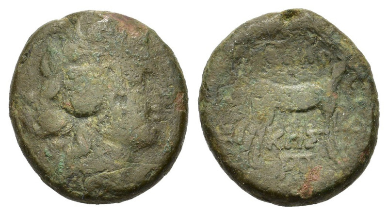 Macedon, Thessalonica, c. 187-31 BC. Æ (18mm, 6.60g). Head of Dionysos r., weari...