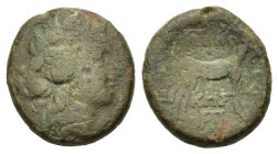 Macedon, Thessalonica, c. 187-31 BC. Æ (18mm, 6.60g). Head of Dionysos r., wearing ivy-wreath. R/ Goat standing r. HGC 3.1, 723. Fine - Good Fine