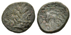Macedon, Thessalonica, c. 187-31 BC. Æ (18mm, 7.20g). Head of Zeus r. R/ Two goat rampant(?). Cf. HGC 3.1, 726. Fine - Good Fine