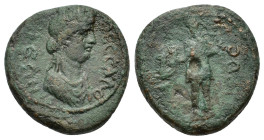 Macedon, Thessalonica. Flavian period(?). Æ (21mm, 7.60g). Draped and turreted bust of city-goddess r. R/ Kabeiros standing l., holding rhyton and ham...