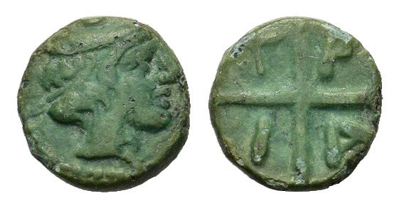Macedon, Tragilos, c. 450-400 BC. Æ (10mm, 0.92g). Head of Hermes r., wearing pe...