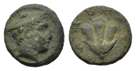 Macedon, Tragilos, c. 400 BC. Æ (14mm, 3.37g). Head of Hermes r., wearing petasos. R/ Rose. HGC 3.1, 747. Good Fine