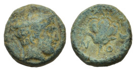 Macedon, Tragilos, c. 400 BC. Æ (15mm, 4.35g). Head of Hermes r., wearing petasos. R/ Rose. HGC 3.1, 747. Fine