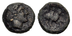 Kings of Macedon, Philip II (359-336 BC). Æ (17mm, 6.40g). Uncertain mint in Macedon. Diademed head of Apollo r. R/ Youth on horseback riding r. HGC 3...