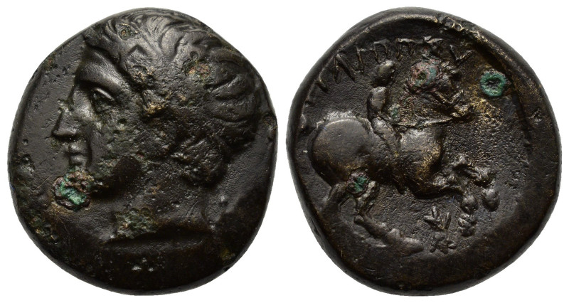 Kings of Macedon, Philip II (359-336 BC). Æ Unit (18mm, 7.00g). Head of Apollo l...