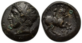 Kings of Macedon, Philip II (359-336 BC). Æ Unit (18mm, 7.00g). Head of Apollo l., wearing tainia. R/ Youth on horseback r.; vertical thunderbolt belo...