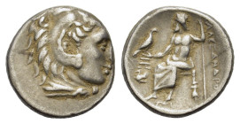 Kings of Macedon, Alexander III ‘the Great’ (336-323 BC). AR Drachm (17mm, 4.20g). Abydos, c. 325-323 BC. Head of Herakles r., wearing lion skin. R/ Z...