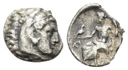 Kings of Macedon, Philip III (323-317 BC). AR Drachm (17.5mm, 3.50g). In the name of Alexander III. Lampsakos. Head of Herakles r., wearing lion skin....