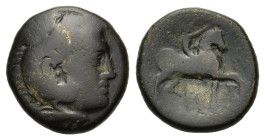 Kings of Macedon. Kassander (319-297 BC). Æ (18mm, 6.00g). Pella(?). Head of Herakles r., wearing lion skin. R/ Rider on horseback r., raising r. hand...