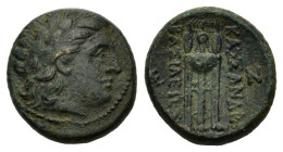 Kings of Macedon. Kassander (319-297 BC). Æ (18mm, 6.70g). Pella or Amphipolis, 306-297. Laureate head of Apollo r. R/ Tripod; monogram to r. HGC 3.1,...