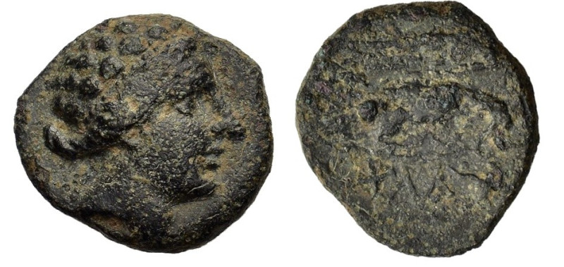 Euboia, Chalkis, c. 170-146 BC. Æ (17mm, 3.95g). Bust of Hera r. R/ Eagle flying...