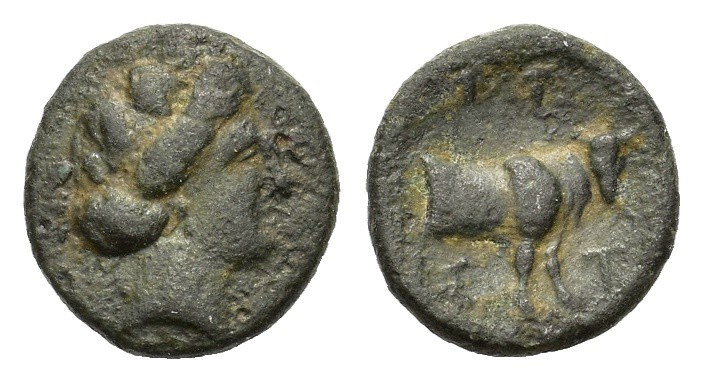 Euboia, Histiaia, c. 4th-3rd centuries BC. Æ (13.5mm, 2.08g). Head of nymph Hist...