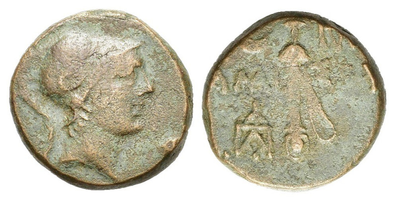 Pontos, Amisos, c. 111-90 BC. Æ (20mm, 8.20g). Helmeted head of Athena r. R/ Swo...