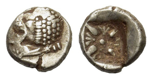 Ionia, Miletos, late 6th-early 5th century BC. AR Diobol (10mm, 1.10g). Forepart...