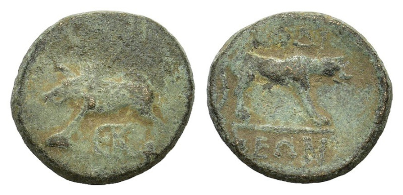 Phrygia, Laodikeia, c. 1st century BC. Æ (16mm, 3.00g). Boar standing l.; monogr...