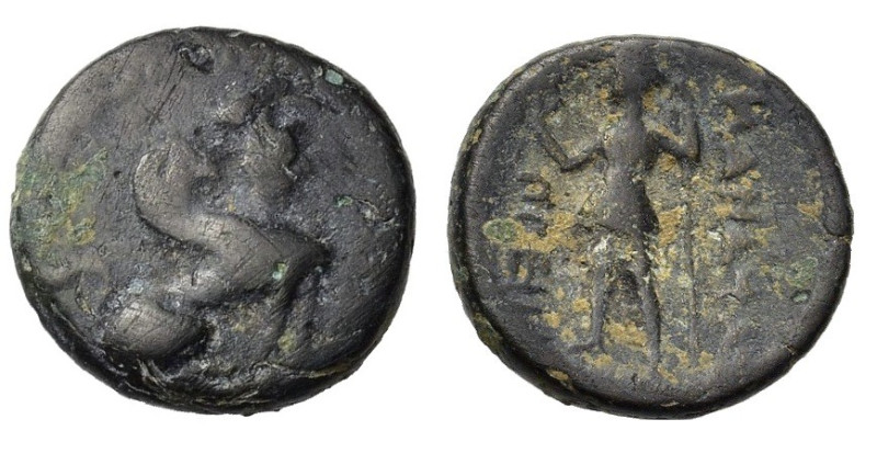 Pamphylia, Perge, c. 190-130 BC. Æ (16mm, 3.00g). Sphinx seated r., wearing kala...