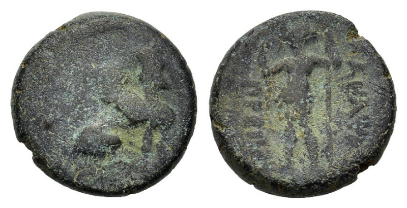 Pamphylia, Perge, c. 190-130 BC. Æ (16mm, 4.00g). Sphinx seated r., wearing kala...