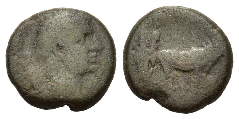 Augustus (27 BC-AD 14). Macedon, Philippi. Æ (17mm, 4.80g). Bare head r. R/ Two ...