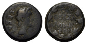 Augustus (27 BC-AD 14). Macedon, Thessalonica. Æ (18mm, 6.50g). Bare head r. R/ Ethnic in three lines; all within wreath. RPC I 1557-8. Good Fine