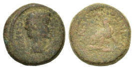 Augustus (27 BC-AD 14). Phrygia, Amorium. Æ (20mm, 7.60g). Bare head r. R/ Eagle standing r. on thunderbolt(?); long caduceus over shoulder. RPC I 323...